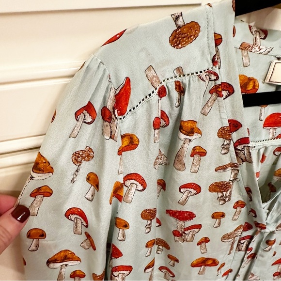 RARE Anthropologie Moulinette Soeurs Toadstool Mushroom Women’s Tie Front Blouse - Picture 8 of 14